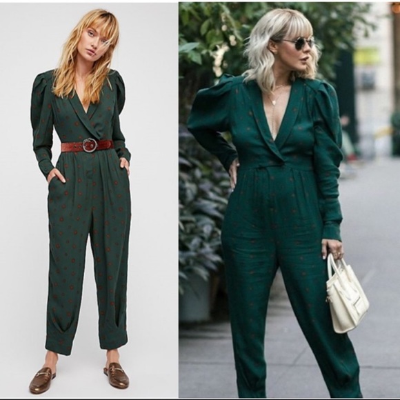 Free People Jade Star Eyes Jumpsuit S Forest Green NWOT - Picture 2 of 10